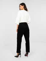 Czarne damskie spodnie paperbag z sztruksu