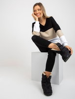 Hurt Czarno-beżowa dresowa bluza basic z dekoltem V