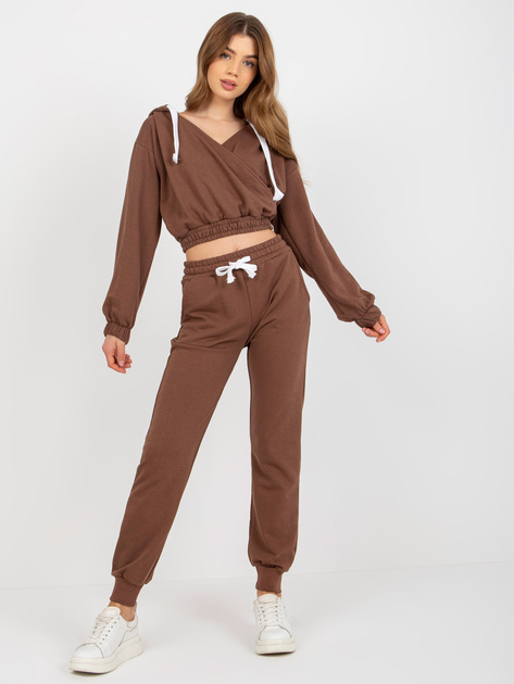 Hurt Brązowy dresowy komplet basic z kopertową bluzą