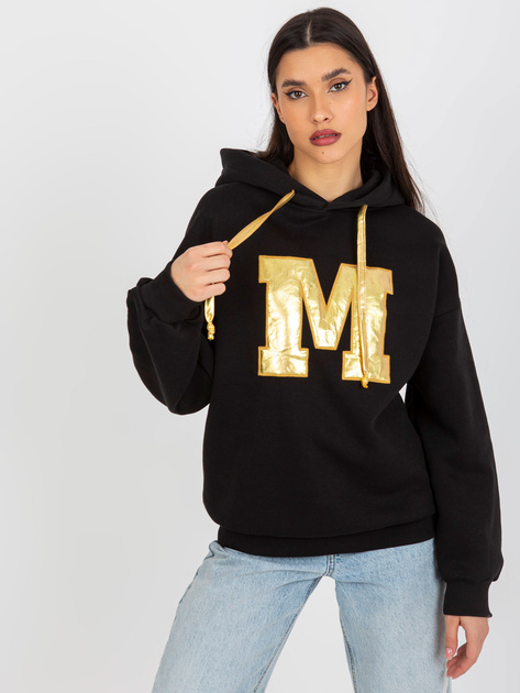 Hurtownia Czarna damska bluza z kapturem z literą M