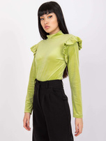 Limonkowa bluzka welurowa z falbanami Eugenie