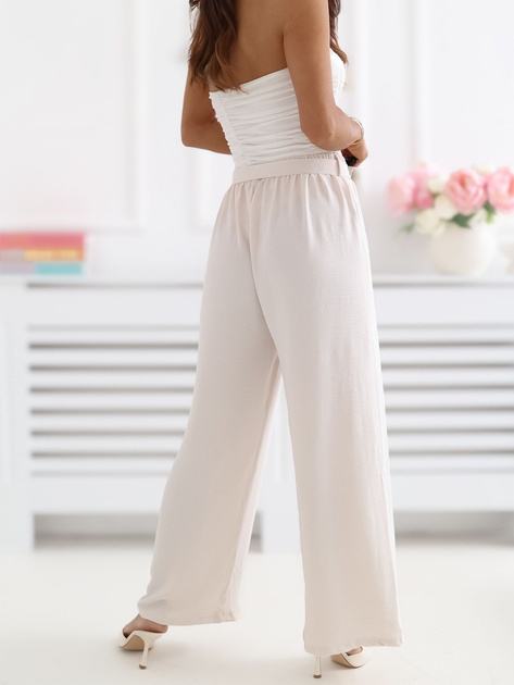 Jasnobeżowe szerokie spodnie z wiskozy