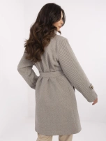 Beige-dark gray women's striped coat.