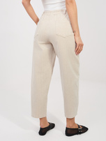 Jasnobeżowe sztruksowe spodnie z kieszeniami RUE PARIS 