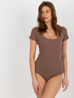Hurt Brązowe prążkowane body basic z okrągłym dekoltem