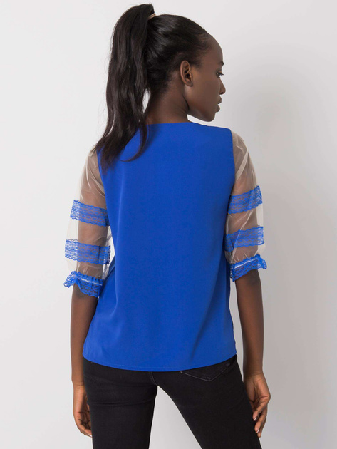 Kobaltowa bluzka z ozdobnymi rękawami Cora