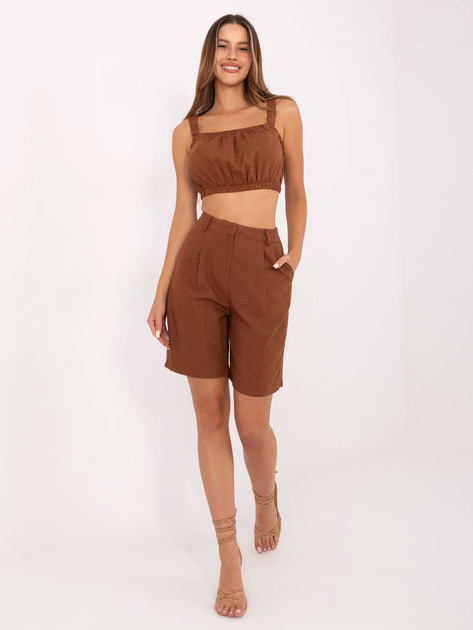 Brązowy letni komplet z bermudami RUE PARIS