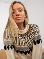 Hurt Beżowy damski sweter klasyczny we wzory RUE PARIS 