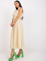 Żółta letnia sukienka z bawełny z printami