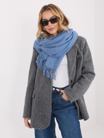 Szaro-niebieski klasyczny szal z frędzlami