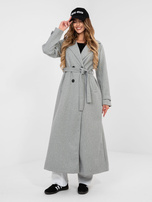 Szary damski płaszcz z paskami na rękawach