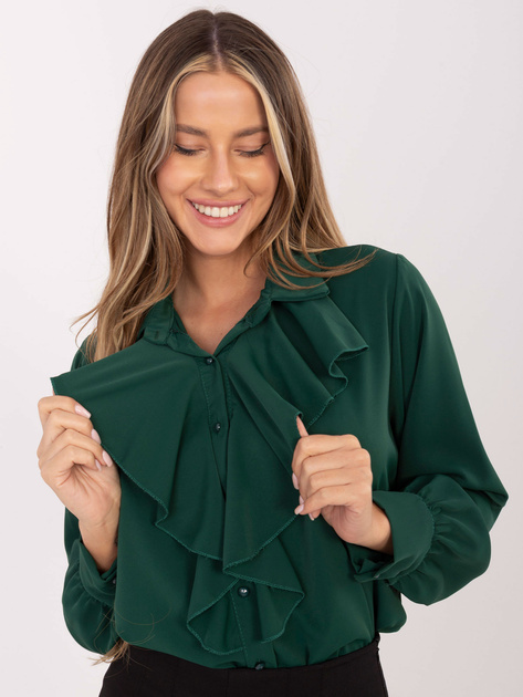 Ciemnozielona koszula z ozdobnymi guzikami 