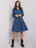 Dunkelblaues Damenkleid mit Rüsche Abbeville RUE PARIS.