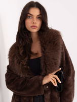 Brązowy elegancki płaszcz z futerkiem