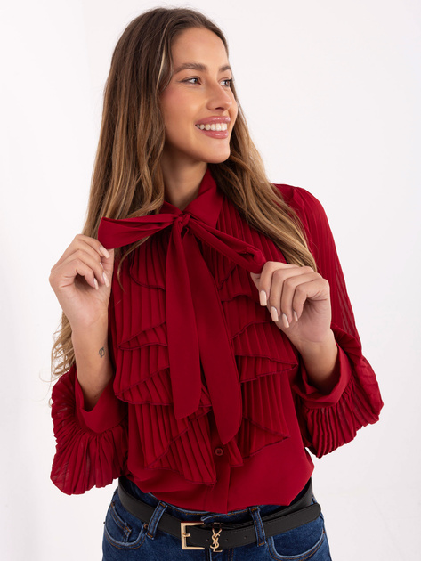 Bordowa elegancka koszula z żabotem