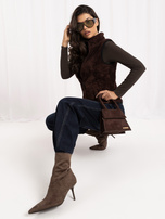 Brown fur vest with a collar.