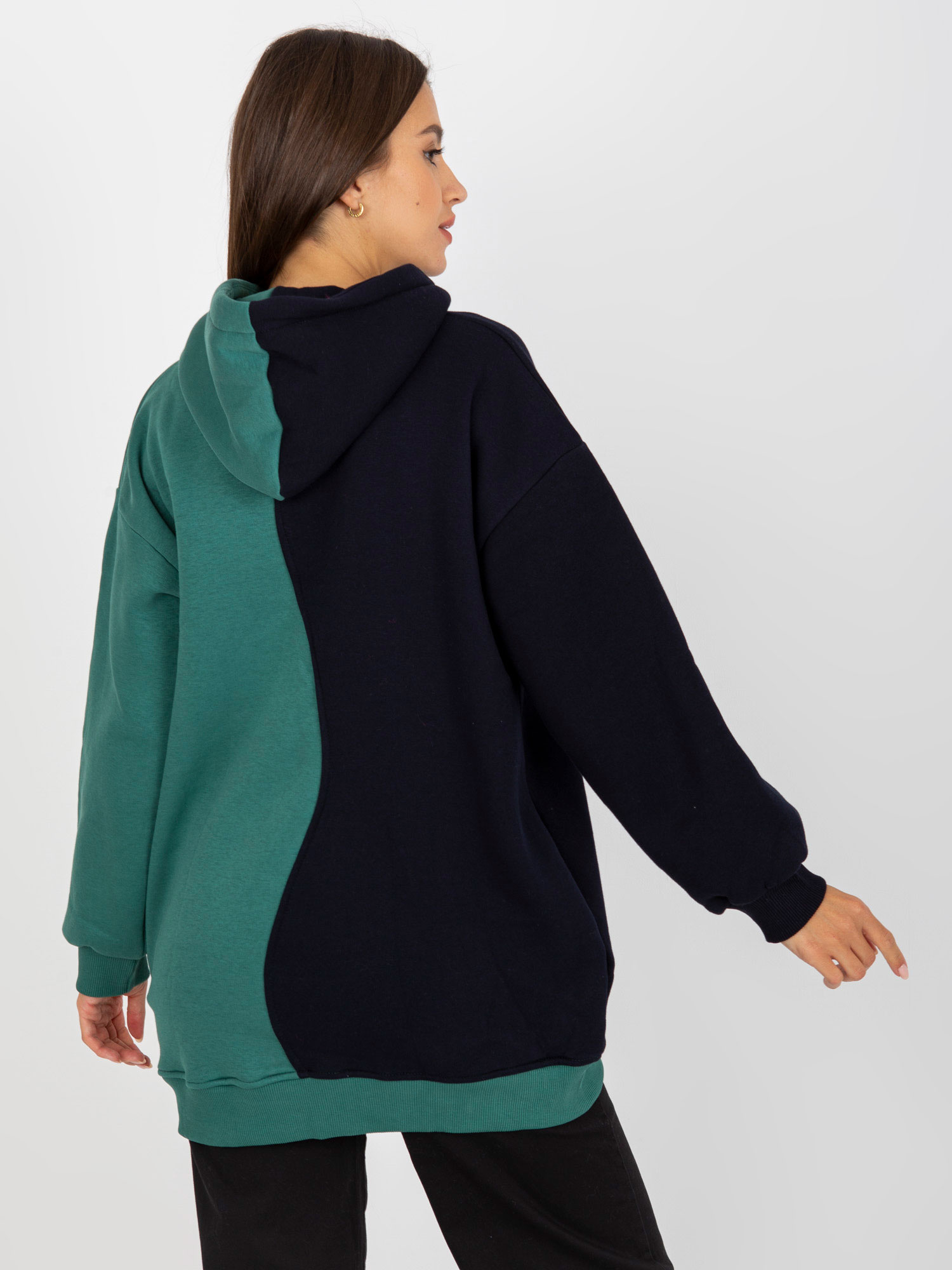 Hurt Czarno-zielona bluza damska basic z kapturem RUE PARIS 