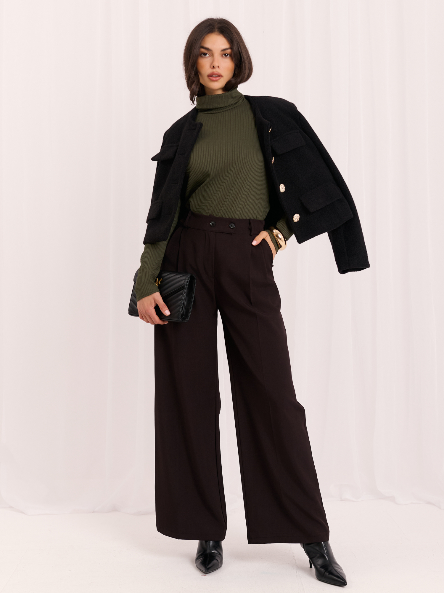 Khaki damski bluzka basic w prążki 