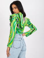 Green velour blouse with ruffles Lina
