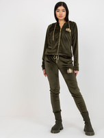 Hurtownia Khaki damski komplet welurowy z bluzą rozpinaną 