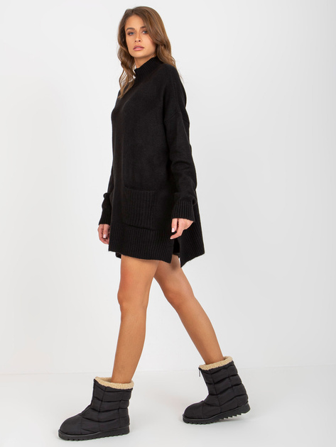 Hurtownia Czarny damski sweter oversize z półgolfem