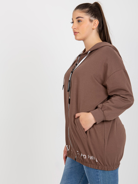 Hurtownia Brązowa rozpinana bluza plus size z kapturem
