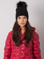 Czarna ocieplana czapka damska z pomponem