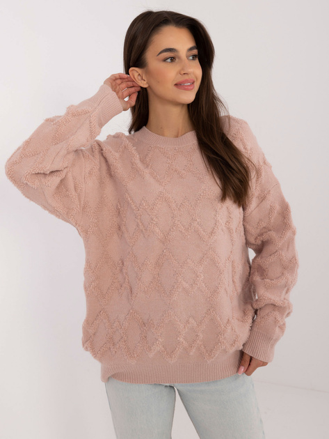 Hurtownia Brudnoróżowy sweter oversize we wzory