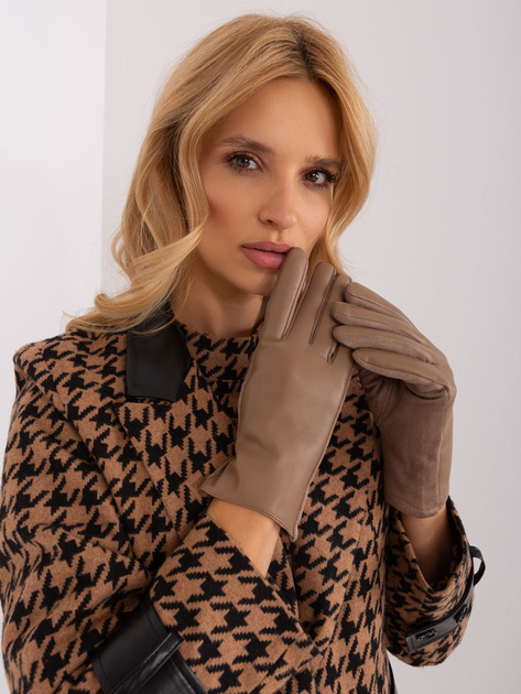 Hurt Ciemnobeżowe eleganckie rękawiczki damskie