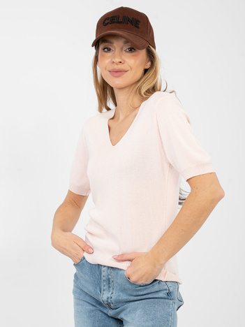 Jasnoróżowy damski sweter o dopasowanym kroju