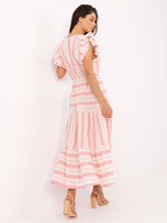 Ecru-różowa letnia sukienka z haftem OCH BELLA