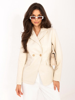 Jasnobeżowa taliowana marynarka z ekoskóry