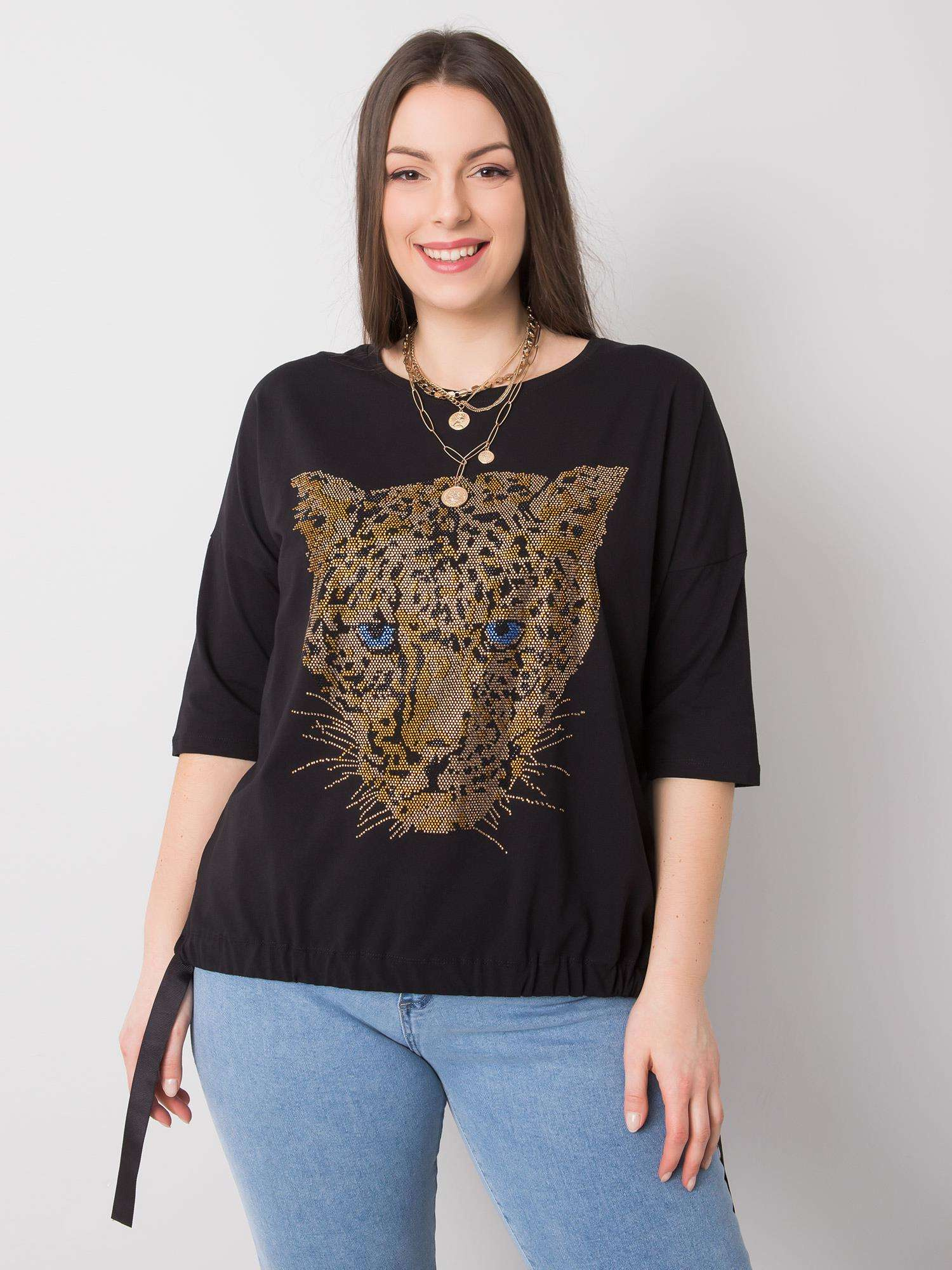Czarna bluzka plus size z aplikacją Darren