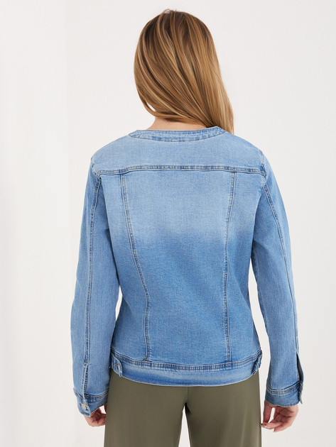 Niebieska jeansowa kurtka z okrągłym dekoltem