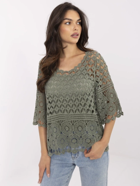 Khaki ażurowa bluzka boho na lato