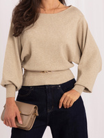 Beige elegant sweater with a belt.
