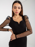 Hurt Czarna prążkowana sukienka koktajlowa z siateczką OCH BELLA