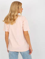 Hurt Jasnobrzoskwiniowy damski luźny t-shirt z nadrukiem 