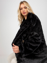 Hurt Czarny damski płaszcz futrzany z kieszeniami OCH BELLA  