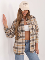 Hurt Beżowa ciepła koszula w kratę z zapięciem na guziki