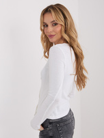 Ecru krótka bluzka basic z okrągłym dekoltem 