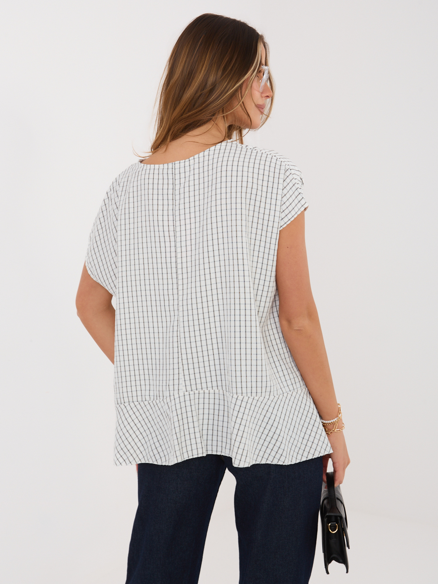 Ecru bluzka oversize z krótkim rękawem