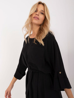 Hurt Czarna luźna sukienka casualowa z paskiem
