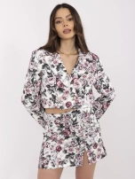 Ciemnoszaro-ecru garnitur z kwiatową broszką