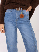 Niebieskie damskie jeansy baloon z paskiem