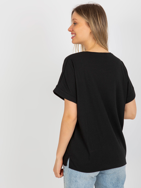 Hurt Czarna prążkowana bluzka oversize z krótkim rękawem