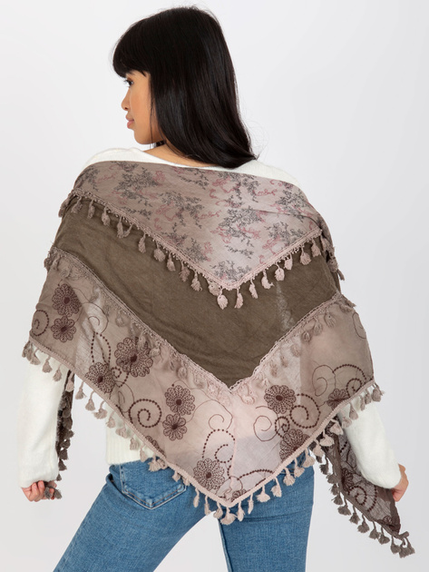 Hurt Brązowo-beżowa chusta z ozdobnym wykończeniem