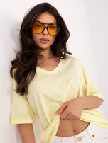 Jasnożółty bawełniany t-shirt basic RUE PARIS