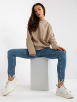 Hurt Beżowa damska bluza basic bez kaptura RUE PARIS