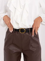 Ciemnobrązowe spodnie z ekoskóry z kieszeniami RUE PARIS 